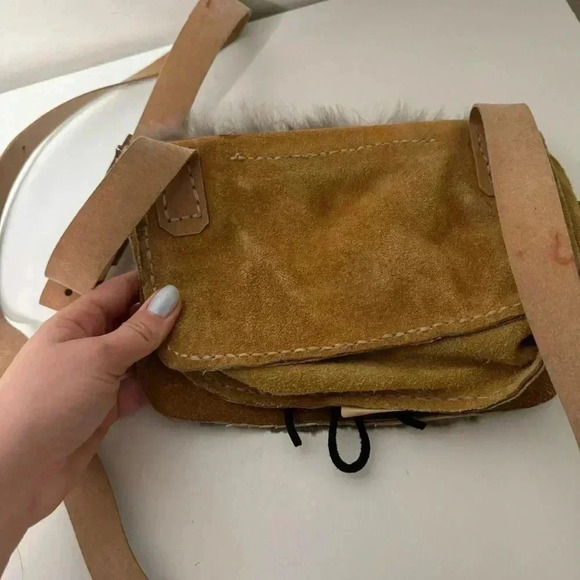 Rabbit  leather/fur pouch crossbody boho festival - Picture 6 of 8